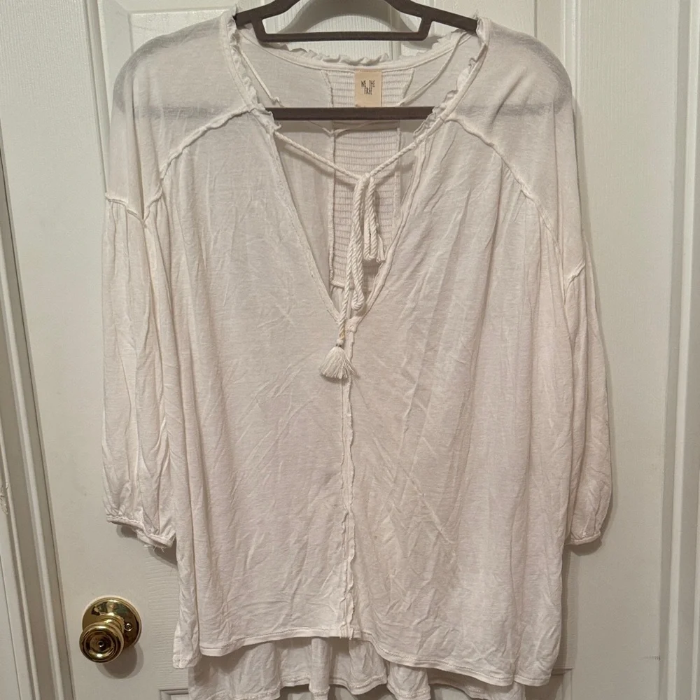We the Free Free People Just a Henley Tie Front Top Blouse White Size S